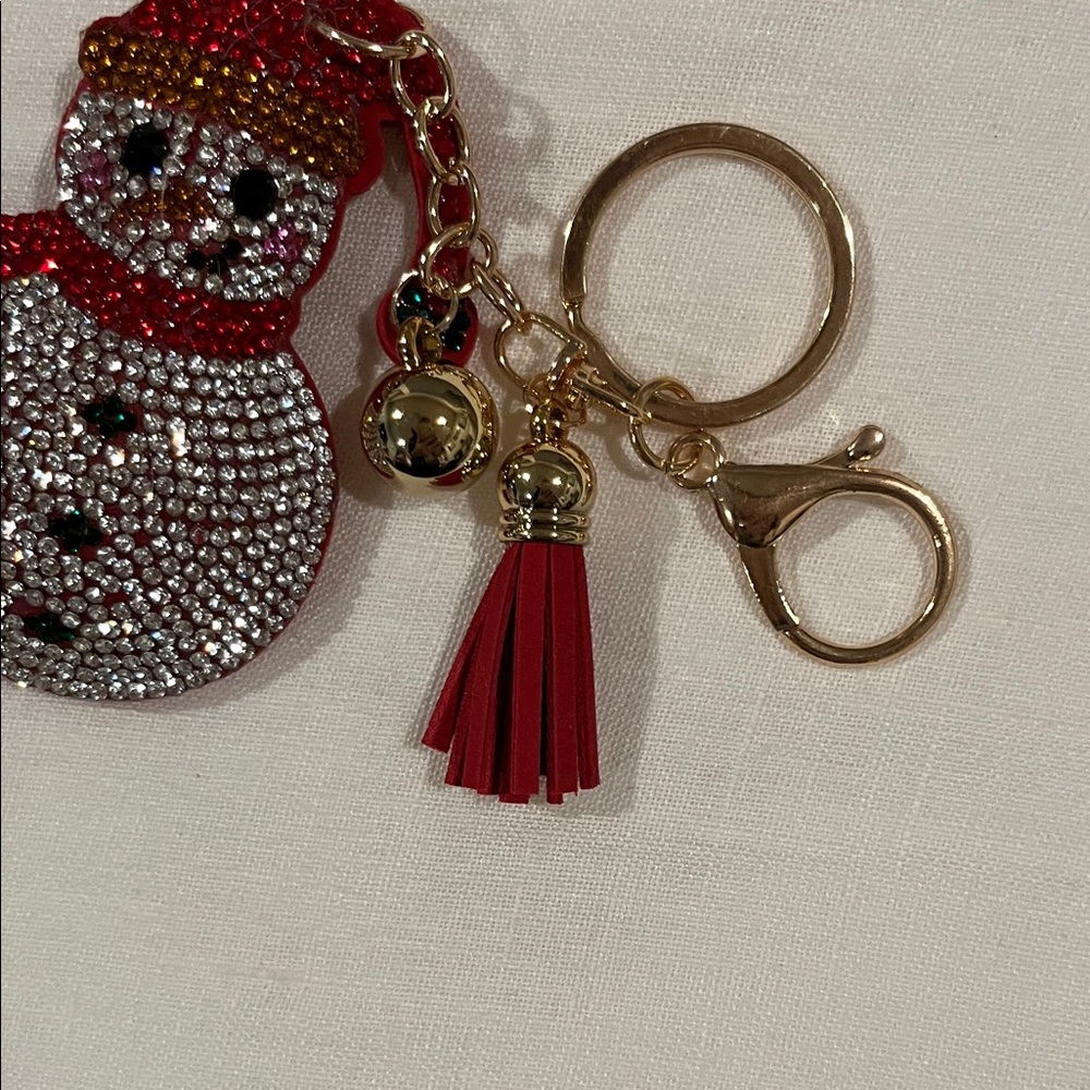 Sparkling Snowman Bag Charm/Keychain with Red and Gold Details - Picture 3 of 3